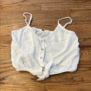 Roxy White Button-Front Tie-Hem Crop Cami